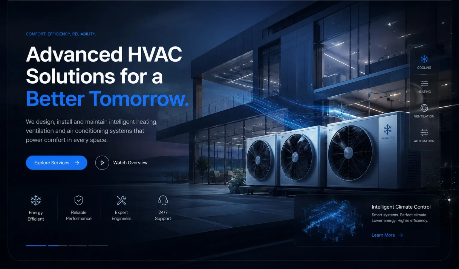 PrimeCool Tech outdoor AC condenser units and a glass building in Lagos